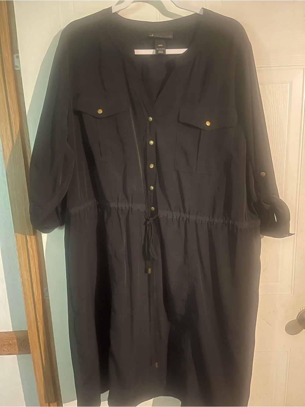 Lane Bryant Black Button-Front Drawstring Midi Dress